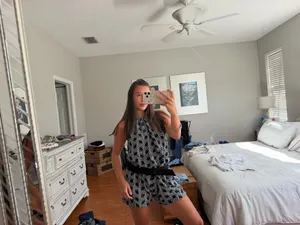 Escapada chic black & white geometric print halter romper thumbnail 2