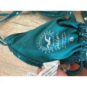 Hollister Swim Teal Floral Ribbed Triangle Bikini Set High Cut V Front Small thumbnail 4