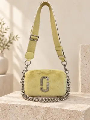 Marc Jacobs Luxe Snapshot Yellow Faux Fur Camera Bag Crystal Logo NWT thumbnail 6