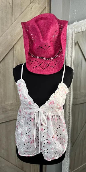Vibrant Fuchsia Beaded Straw Cowboy Hat 🤠💗 Pink thumbnail 1