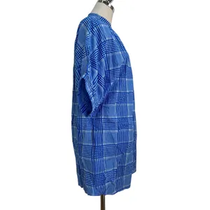 Never A Wallflower Elastic Sleeve Dress Blue Plaid Printed Cotton thumbnail 5
