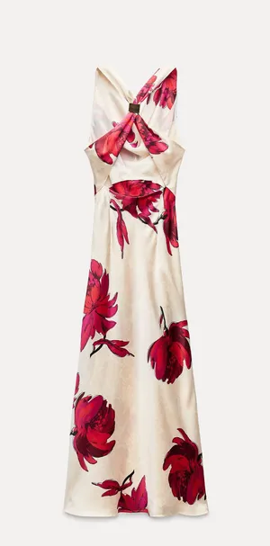 Zara dress maxi satin cowl plunge neck floral boho wedding evening party bodycon thumbnail 10