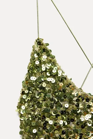Zara Green Sequin Gown Maxi Dress Holiday Party Evening Festive Christmas thumbnail 11