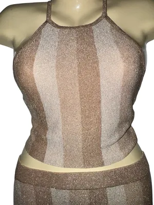 Forever 21 Shimmery Taupe and Beige Striped skirt Set thumbnail 2