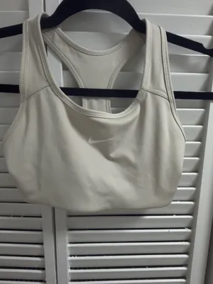 Nike Beige Sports Bra Crop Top with‎ White Swoosh size XS thumbnail 2