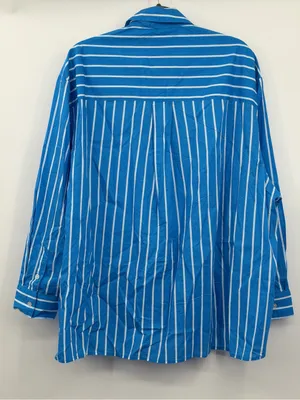 Aerie Good Day Button‎ Down Shirt Large Blue Striped Oversized Cotton thumbnail 4
