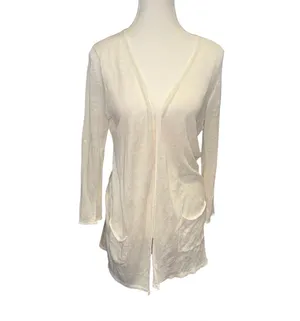 Ivory 100% linen open front lightweight longline semi sheer duster cardigan thumbnail 2