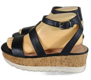 EUC Madden Girl Women's Black Steadyy Platform Buckle Cork Heel Sandals Size 9 thumbnail 2
