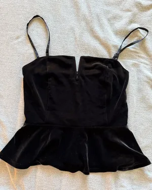 Express Black Velvet Peplum Camisole with Notch Neck thumbnail 1