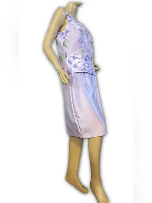 Vintage Y2k Dress Barn Purple Floral Print Satin Sheen Skirt Set (10) thumbnail 6