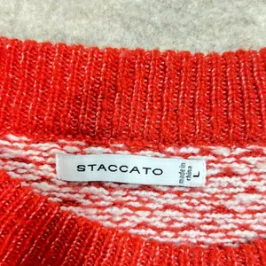 Staccato Womens Red White Geometric Knit Raglan Pullover Sweater Size L‎ Preppy thumbnail 3