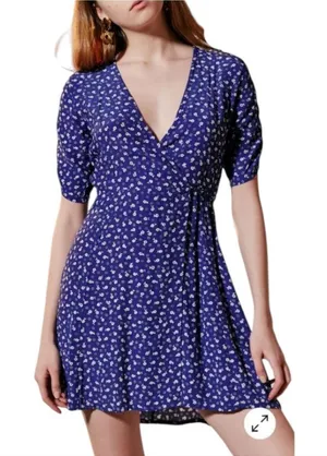 Faithfull The Brand La Rochelle‎ Wrap Mini Dress Blue Floral Women's 2 thumbnail 1
