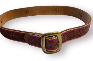 Lucky Brand Embroidered Leather Belt Brown Large Embellished Multicolor Boho thumbnail 1