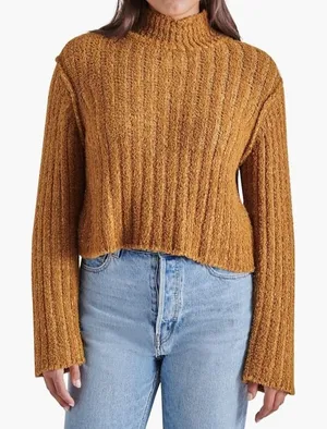 Steve Madden Mock Neck Sweater Womens Medium Brown New Ribbed thumbnail 1