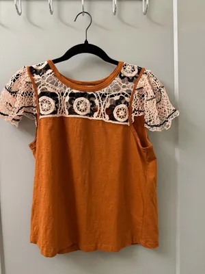 Anthropologie Lace Flutter Sleeve Blouse Cedar Brown thumbnail 4