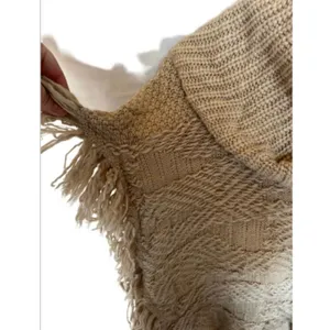 Lucky Brand wool blend fringed poncho sweater XS/S Textured Lagenlook Cozy Chic thumbnail 4