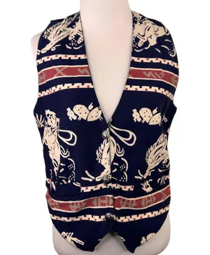 At Last & Co. Western Roping Printed Sleeveless V-Neck Vest Size Small thumbnail 1