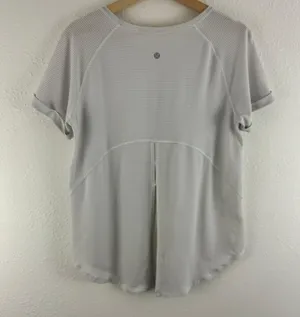Lululemon Womens White Open Up Tie Back Flowy Athletic Workout Short Sleeve Tee thumbnail 9