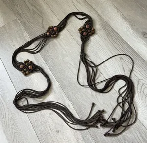 Bohemian Tie Belt beaded braided rope womens Brown bohemian boho hippie festival thumbnail 1