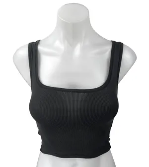 Skims Black Sleeveless Rib Knit Racerback Square Neck Pullover Crop Tank Top XS thumbnail 1