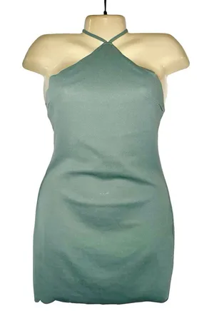 Sage Green Backless Halter Mini Dress thumbnail 1
