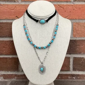 Cutout Concho Necklace Set with Faux Turquoise & Navajo Style Pearls thumbnail 2