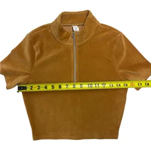 Alo Yoga Quarter Zip Mock Neck Corduroy Crop Top In Toffee - Women’s size small thumbnail 6