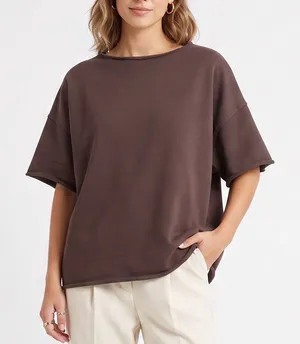 Unbranded Sweatshirt Womens OS Boxy Short Sleeve Plum Raw Hem Good thumbnail 1