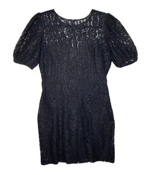 Lulus Not a Secret Black Lace Puff Sleeve Mini Dress Sz Large Lined‎ Business thumbnail 1