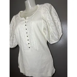 Pilcro Shirt Womens Small White Henley Puff Short Sleeve Textured Tee Top thumbnail 4