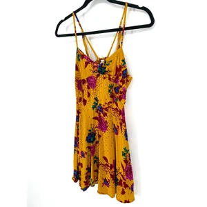 Free People Mini Dress Floral Boho XS Yellow Strappy Sun Dress Festival Summer thumbnail 3