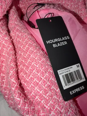 NWT EXPRESS $148 Hourglass Tweed Pink Bouclé Single-Button Blazer Jacket Medium thumbnail 7