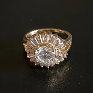 18k gold plated white crystal statement ring size 8 thumbnail 3