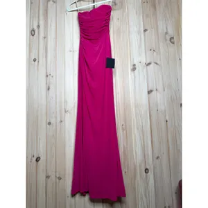 NWT Lulus Epitome of Allure Fuchsia Mesh Strapless Ruched Maxi Dress Gala Sz XS thumbnail 2