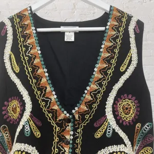 Gallagher Vintage 90s Embroidered Folk Art Cotton Flax Vest M Whimsigoth thumbnail 5