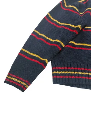 Lizwear Navy Red Gold Striped Argyle Mock Neck Sweater Colorblock Large Women's thumbnail 10