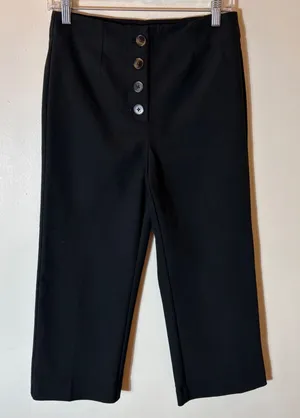 LOFT Petites Black‎ High Waist Button Fly Cropped Wide Leg Pants Size 2P thumbnail 1