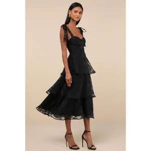 Lulus Glamorous Sweetie Black Burnout Tie-Strap Bustier Dress Holiday Medium thumbnail 3