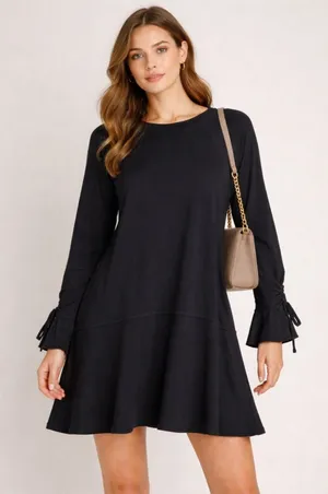 Abound Black Long Sleeve Dress with Ruffled Tie Wrist Details. Size-Small thumbnail 1
