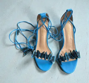 SHOE REPUBLIC LA Blue Butterfly Lace Up Sandals Heels Size 9 thumbnail 1