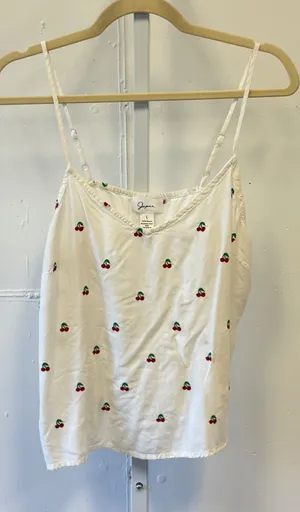 Japna White‎ Cherry Embroidered Rayon Camisole Tank Top Women Large Adjustable thumbnail 1