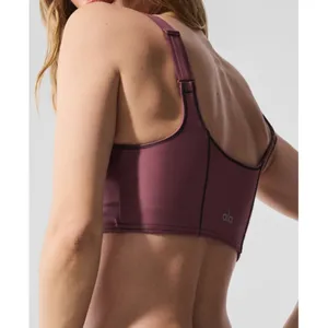 Alo Airlift Redefine Bra Burgundy Truffle Black Padded Sports Bralette Crop Top thumbnail 5