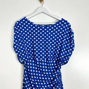 FREE PEOPLE Lakeside Mini Printed Dress in Bluebell Combo Hearts Size Large thumbnail 6