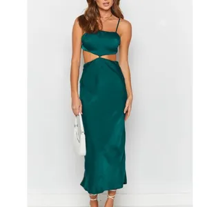 Beginning boutique forgiveness cut out satin dress in emerald thumbnail 11
