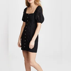 Free people‎ Daniella Eyelet Elegant Black Lace Mini Dress Size 2 thumbnail 2