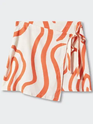 Mango Printed Linen-Blend Skirt Orange Ecru NWT Size XS thumbnail 6