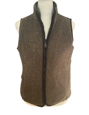 gray and black sherpa sleeveless zip up vest women's size small thumbnail 6
