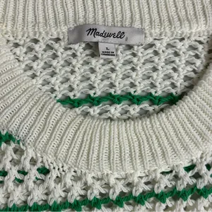 Madewell Classic Ivory Green Striped Open Stitch Knit Sweater Tee Size L NWOT thumbnail 7