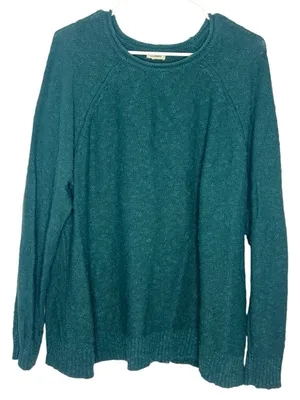 L.L.Bean teal midweight cotton slub rollneck pullover sweater, textured, knit thumbnail 4