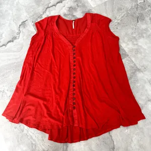 Free People Boho Oversized‎ Lagenlook Highland Tee in Azalea Red XS Xsmall thumbnail 1